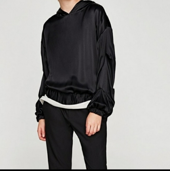 Zara Tops - NWT ZARA Black Satin Hoodie